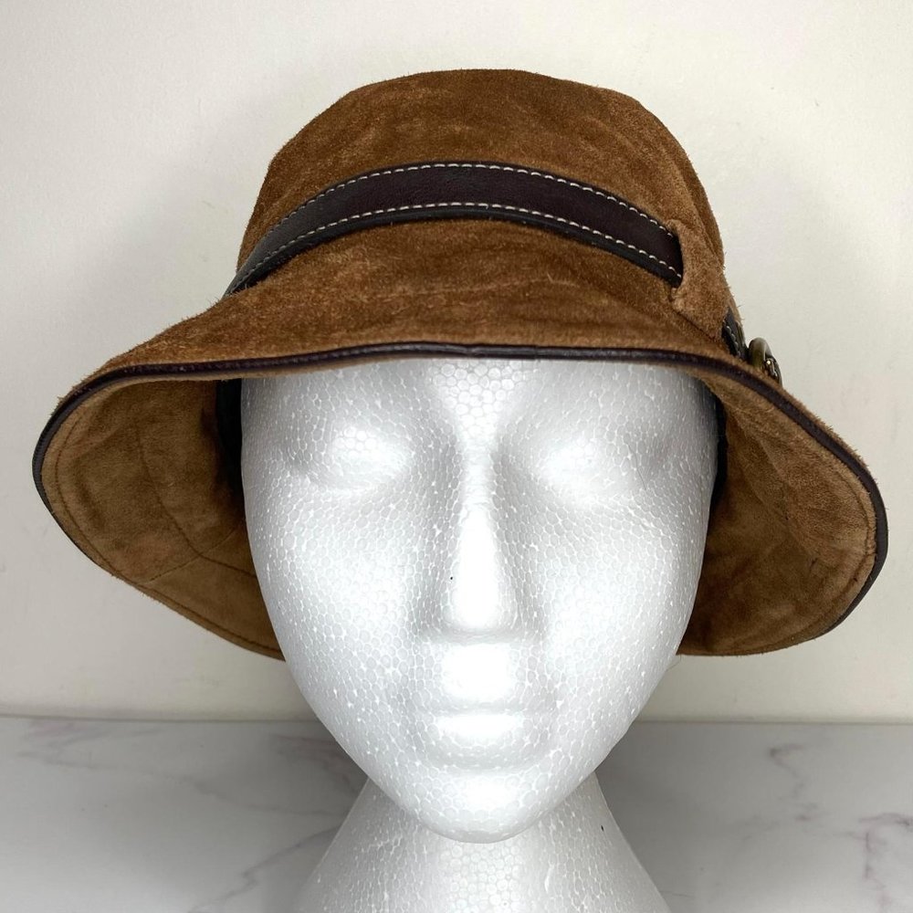 Coach Brown Suede Bucket Hat with Dark Brown Leather Strap - Picture 2 of 11